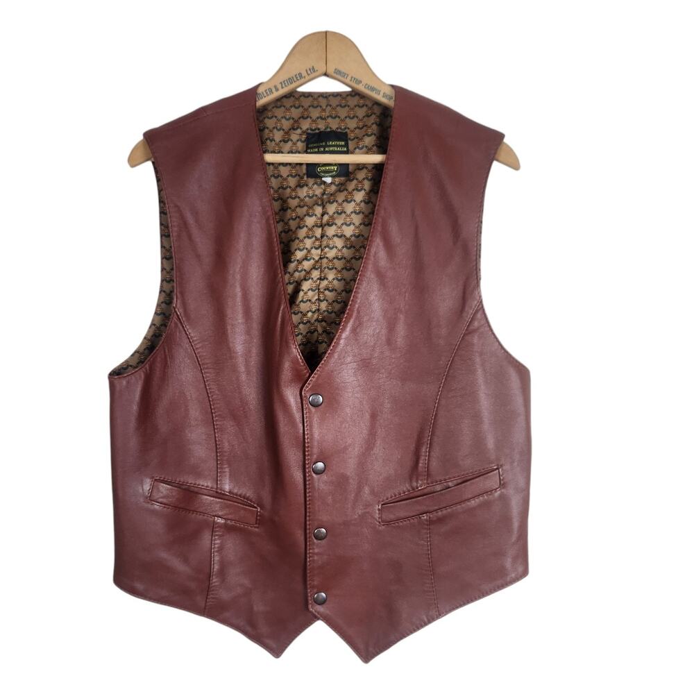 Australian Country Collection Mens Large Cognac Leather Vest Cowboy Western Soft